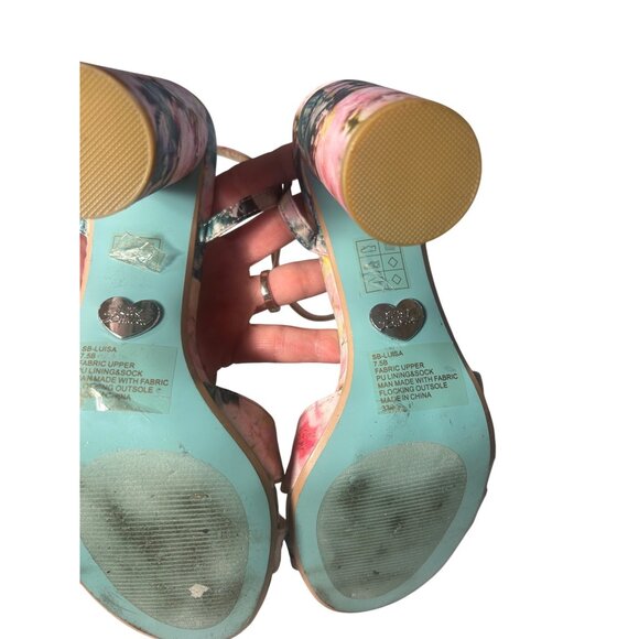 Betsey Johnson Luisa Floral Print Block Heel Strappy Fabric Sandals   7.5B - Picture 5 of 8